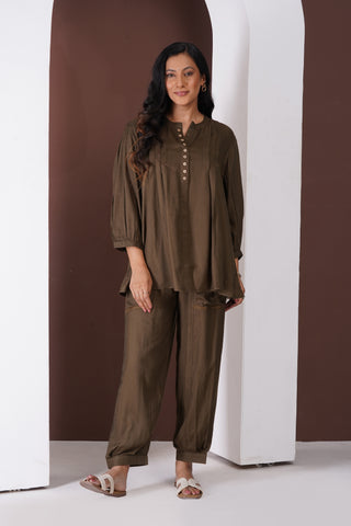 Crepe Pintuck Set- Dark Olive