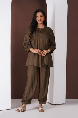 Crepe Pintuck Set- Dark Olive