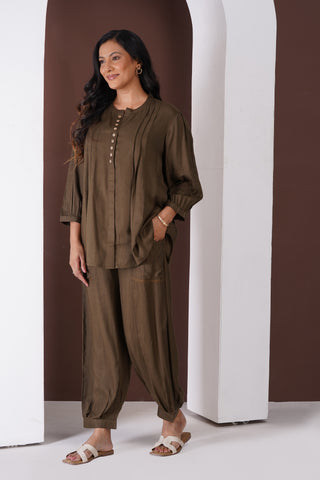 Crepe Pintuck Set- Dark Olive