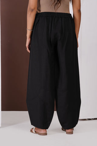 Linen Barrel Trouser- Black