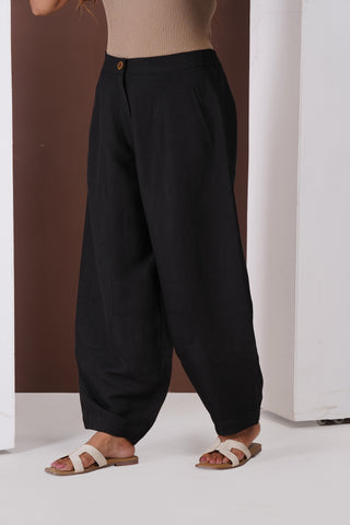 Linen Barrel Trouser- Black