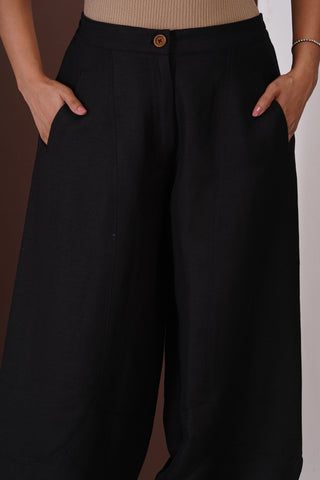 Linen Barrel Trouser- Black