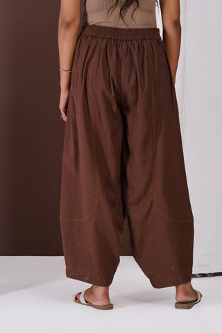 Linen Barrel Trouser- Brown