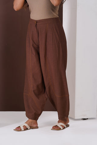 Linen Barrel Trouser- Brown