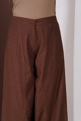 Linen Barrel Trouser- Brown