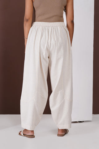 Linen Barrel Trouser- Ivory