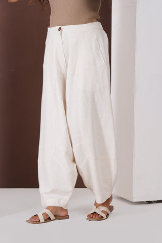 Linen Barrel Trouser- Ivory