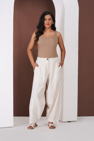 Linen Barrel Trouser- Ivory