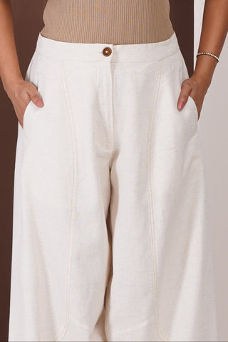 Linen Barrel Trouser- Ivory