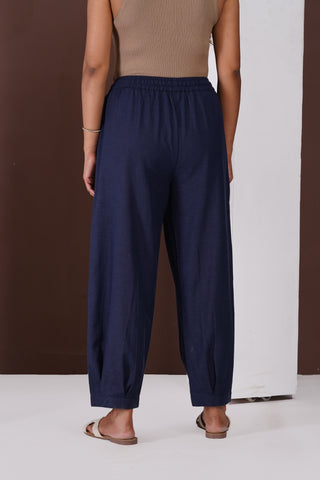 Linen Cargo Casual Pants- Navy