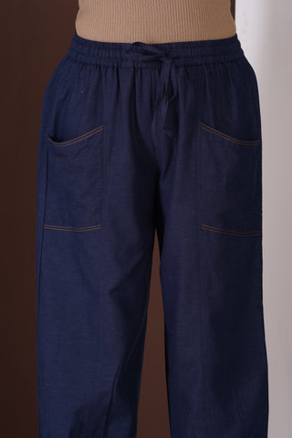 Linen Cargo Casual Pants- Navy