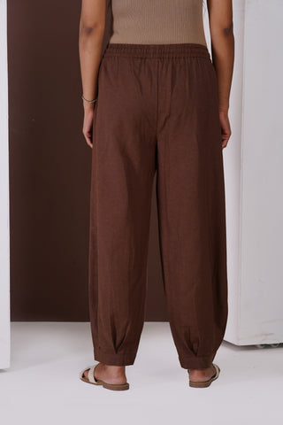 Linen Cargo Casual Pants- Brown