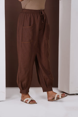 Linen Cargo Casual Pants- Brown