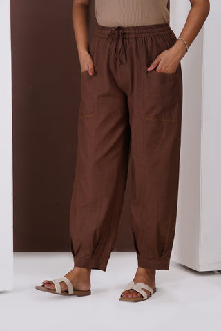 Linen Cargo Casual Pants- Brown