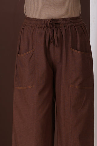Linen Cargo Casual Pants- Brown