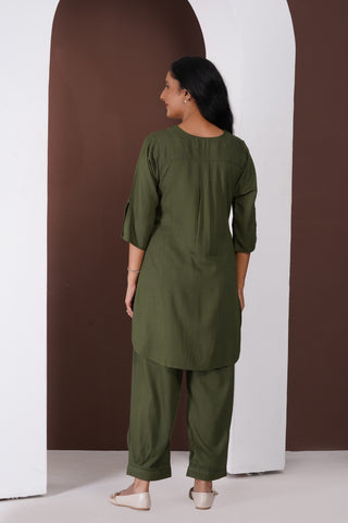 Masala Tea Kurta Set- Olive