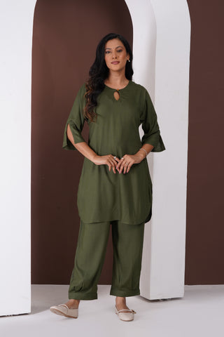 Masala Tea Kurta Set- Olive
