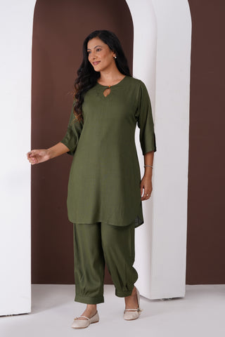 Masala Tea Kurta Set- Olive