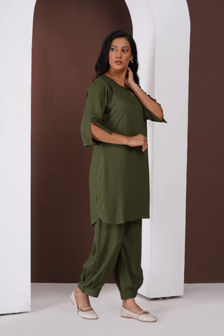 Masala Tea Kurta Set- Olive