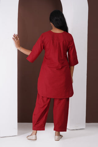 Masala Tea Kurta Set- Maroon