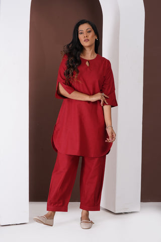 Masala Tea Kurta Set- Maroon