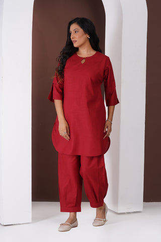 Masala Tea Kurta Set- Maroon