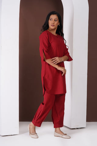 Masala Tea Kurta Set- Maroon