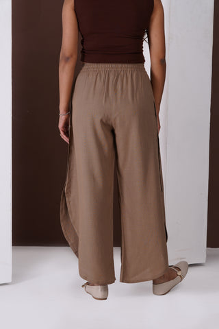 Side Slit Linen Casual Pants- Sand Brown
