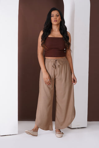 Side Slit Linen Casual Pants- Sand Brown