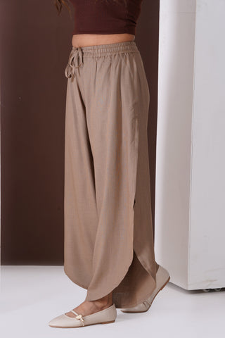 Side Slit Linen Casual Pants- Sand Brown