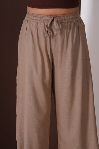 Side Slit Linen Casual Pants- Sand Brown