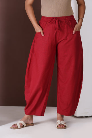 Barrel Elasticated Pants- Maroon
