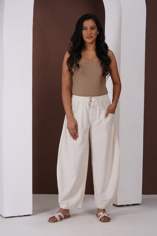 Barrel Elasticated Pants- Ivory