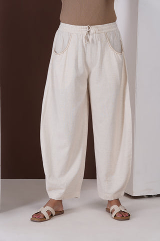 Barrel Elasticated Pants- Ivory