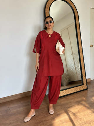 Masala Tea Kurta Set- Maroon