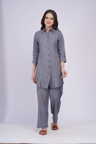 Maya Back Button linen Set- Slate Grey