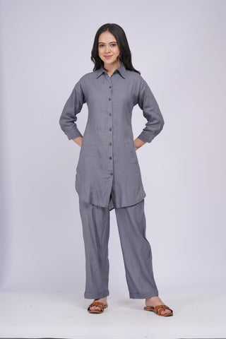Maya Back Button linen Set- Slate Grey