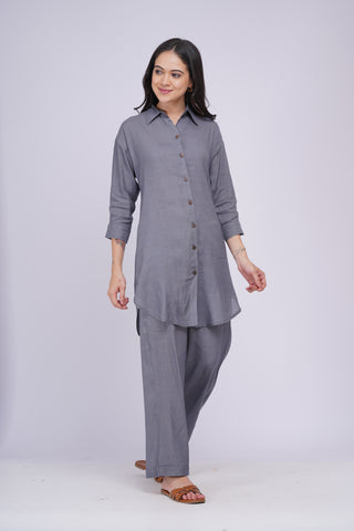Maya Back Button linen Set- Slate Grey