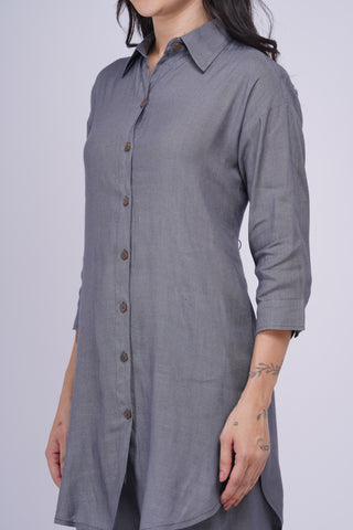 Maya Back Button linen Set- Slate Grey