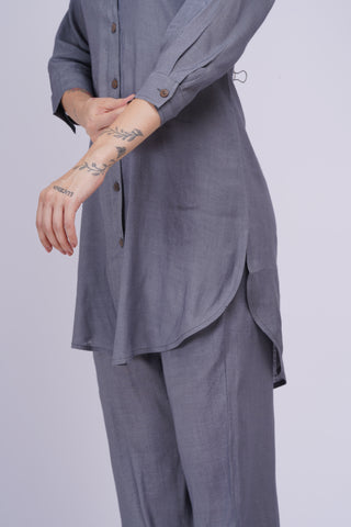 Maya Back Button linen Set- Slate Grey