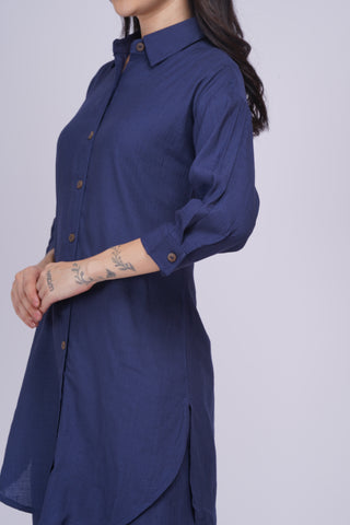 Maya Back Button linen Set- Navy