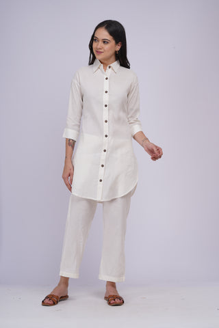 Maya Back Button linen Set- Cream