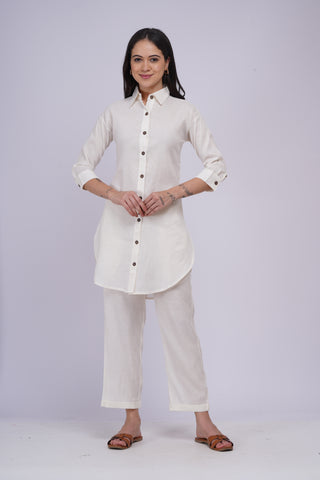 Maya Back Button linen Set- Cream