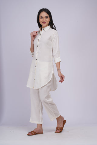 Maya Back Button linen Set- Cream