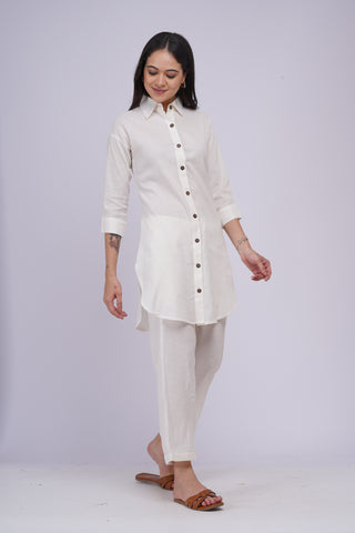 Maya Back Button linen Set- Cream
