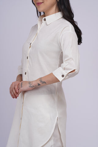 Maya Back Button linen Set- Cream