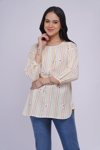 Coco Hand Embroidered Kurta Top- Multi Coloured