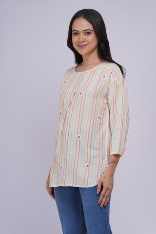 Coco Hand Embroidered Kurta Top- Multi Coloured