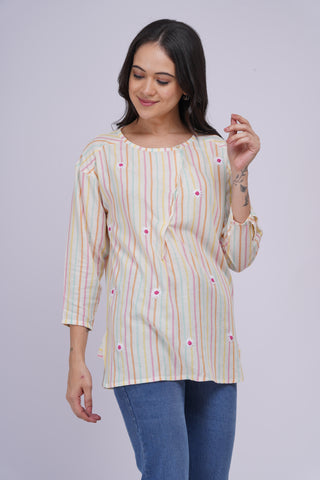 Coco Hand Embroidered Kurta Top- Multi Coloured