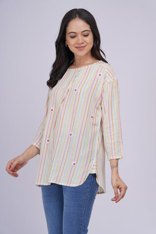 Coco Hand Embroidered Kurta Top- Multi Coloured